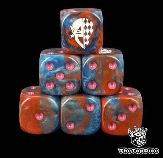 harlequin red and blue