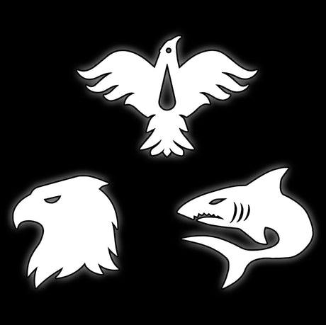 Dove, eagle head and shark emblems in white on black, tile for successor chapter 16mm sci-fi dice