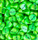 Toxic green D3 dice filling a tray for underhive skirmish games
