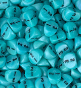 Turquoise D3 dice filling a tray from side to side for tabletop games
