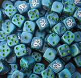 Pile of turquoise hydra 16mm D6 dice for a sci-fi chaos army
