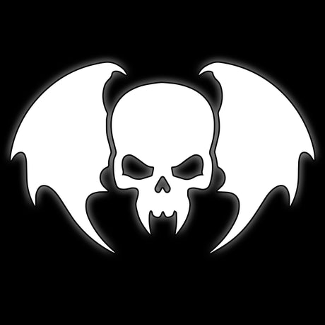 Fanged skull with spread bat wings, white on black, tile for vampire undead 16mm fantasy dice