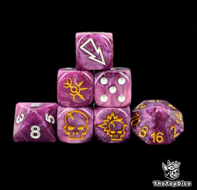 Purple velvet fantasy football dice set of seven 16mm resin dice compatible with Blood Bowl