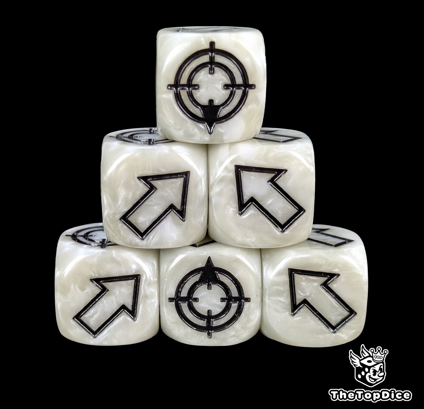 Warhammer black and white scatter dice for tabletop deviation