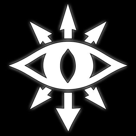 Staring eye inside an eight-pointed star, white on black, tile for warmaster legion 16mm dice