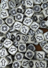 Pile of white scatter dice for tabletop battles