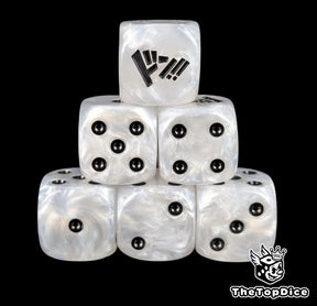 White 16mm D6 counter dice with black pips for anime pirate TCG