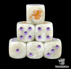 Greyish white 16mm D6 counter dice with a gold fighter emblem for anime pirate TCG