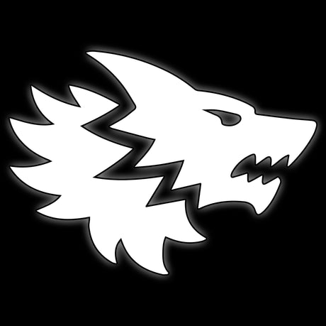 Howling wolf head in white line art on black, tile for wolf warrior chapter 16mm sci-fi dice