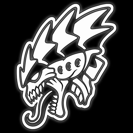 Alien head with bolt crest and fanged jaw, white on black, tile for xenos alien 16mm dice
