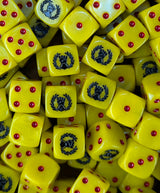 Pile of yellow fist 16mm D6 dice for a sci-fi siege army